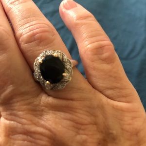 Black onyx 925 silver with 14k accents ring, 7